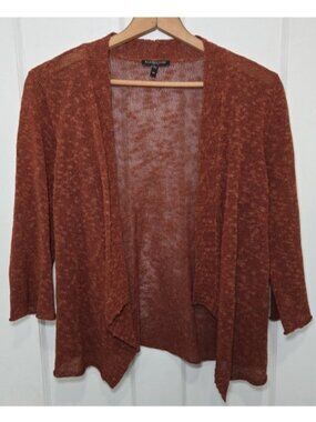 Eileen Fisher Women's Linen Knit Open Cardigan Size‎ MP Rust Orange Lagenlook